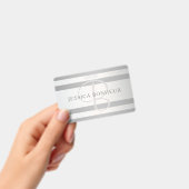 Elegant monogram Faux Silver Gradient Gray Stripes Badge (Handheld)