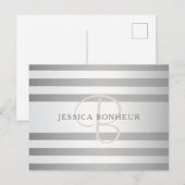 Elegant monogram Faux Silver Gradient Gray Stripes Briefkaart (Voorkant / Achterkant)