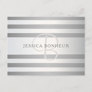 Elegant monogram Faux Silver Gradient Gray Stripes Briefkaart