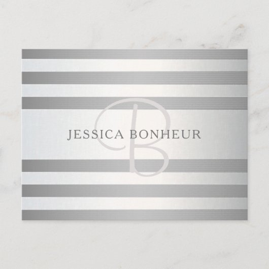 Elegant monogram Faux Silver Gradient Gray Stripes Briefkaart (Voorkant)