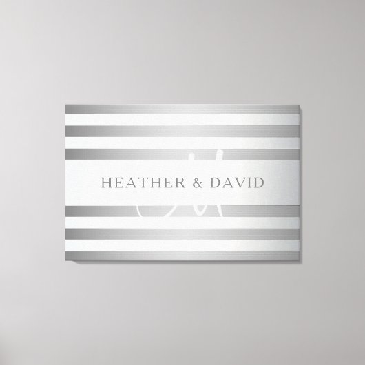 Elegant monogram Faux Silver Gradient Gray Stripes Canvas Afdruk (Voorkant)