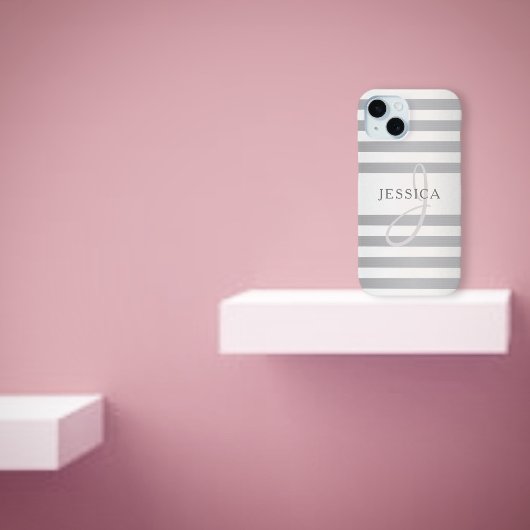 Elegant monogram Faux Silver Gradient Gray Stripes Case-Mate iPhone Case