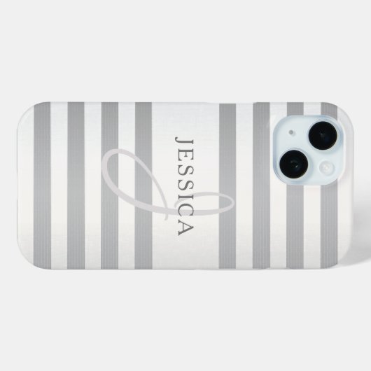 Elegant monogram Faux Silver Gradient Gray Stripes Case-Mate iPhone Case (Achterkant (horizontaal))