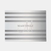 Elegant monogram Faux Silver Gradient Gray Stripes Deurmat (Voorkant)