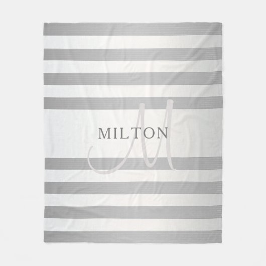 Elegant monogram Faux Silver Gradient Gray Stripes Fleece Deken (Voorkant)
