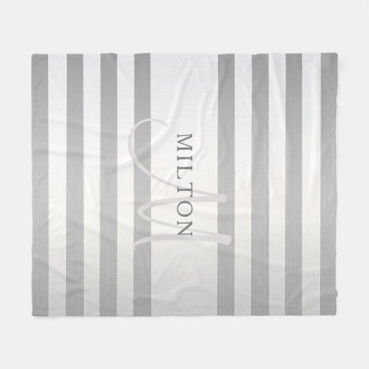 Elegant monogram Faux Silver Gradient Gray Stripes Fleece Deken (Voorkant (Horizontaal))