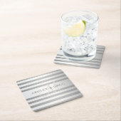 Elegant monogram Faux Silver Gradient Gray Stripes Kartonnen Onderzetters (Insitu)
