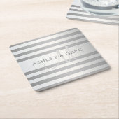 Elegant monogram Faux Silver Gradient Gray Stripes Kartonnen Onderzetters (Schuin)