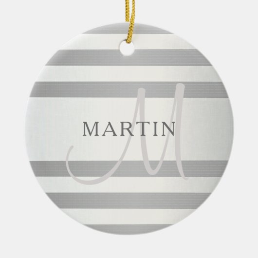 Elegant monogram Faux Silver Gradient Gray Stripes Keramisch Ornament (Voorkant)