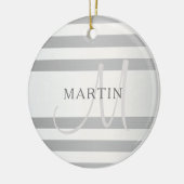 Elegant monogram Faux Silver Gradient Gray Stripes Keramisch Ornament (Links)