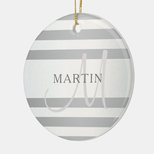 Elegant monogram Faux Silver Gradient Gray Stripes Keramisch Ornament (Links)
