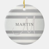 Elegant monogram Faux Silver Gradient Gray Stripes Keramisch Ornament (Achterkant)