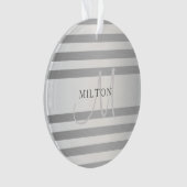 Elegant monogram Faux Silver Gradient Gray Stripes Ornament (voorkant)
