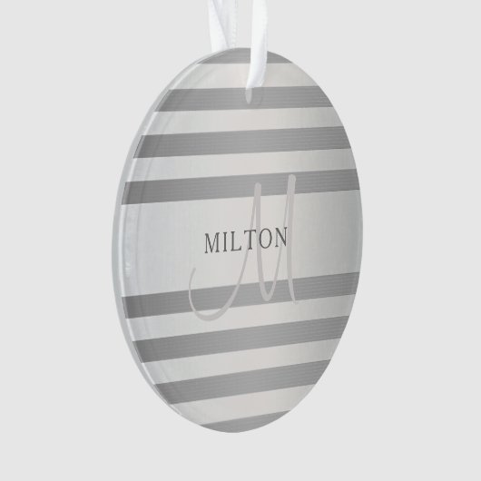 Elegant monogram Faux Silver Gradient Gray Stripes Ornament (voorkant)