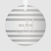 Elegant monogram Faux Silver Gradient Gray Stripes Ornament (achterkant)