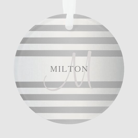 Elegant monogram Faux Silver Gradient Gray Stripes Ornament (achterkant)