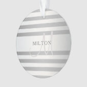 Elegant monogram Faux Silver Gradient Gray Stripes Ornament (voorkant)