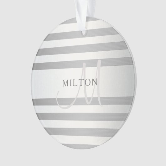 Elegant monogram Faux Silver Gradient Gray Stripes Ornament (voorkant)