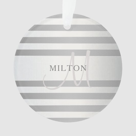 Elegant monogram Faux Silver Gradient Gray Stripes Ornament (voorkant)
