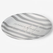 Elegant monogram Faux Silver Gradient Gray Stripes Papieren Bordje (Gekanteld)