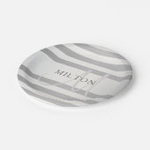 Elegant monogram Faux Silver Gradient Gray Stripes Papieren Bordje (Gekanteld)