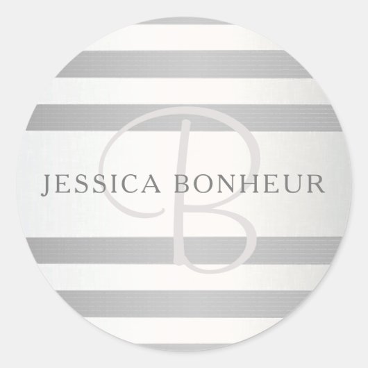 Elegant monogram Faux Silver Gradient Gray Stripes Ronde Sticker (Voorkant)