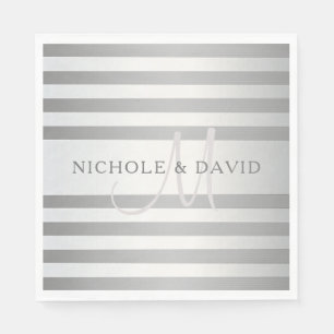 Elegant monogram Faux Silver Gradient Gray Stripes Servet