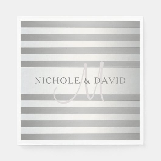 Elegant monogram Faux Silver Gradient Gray Stripes Servet (Voorkant)