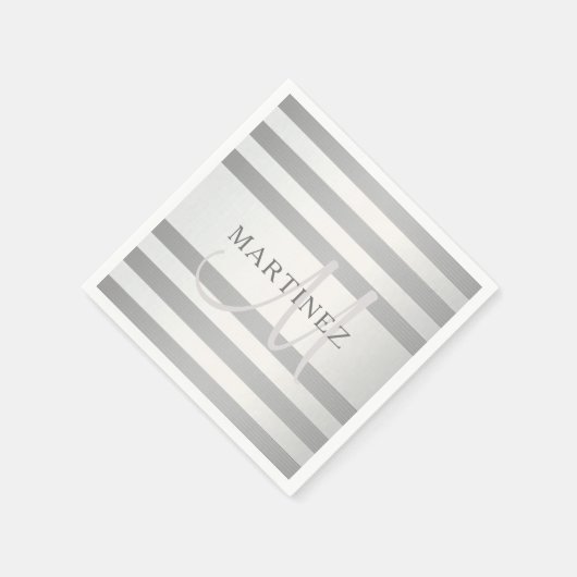 Elegant monogram Faux Silver Gradient Gray Stripes Servet (Hoek)