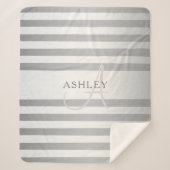 Elegant monogram Faux Silver Gradient Gray Stripes Sherpa Deken (Voorkant)