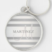 Elegant monogram Faux Silver Gradient Gray Stripes Sleutelhanger (Voorkant)