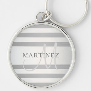 Elegant monogram Faux Silver Gradient Gray Stripes Sleutelhanger