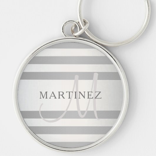 Elegant monogram Faux Silver Gradient Gray Stripes Sleutelhanger (Voorkant)