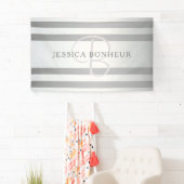 Elegant monogram Faux Silver Gradient Gray Stripes Spandoek (Insitu)