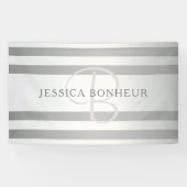 Elegant monogram Faux Silver Gradient Gray Stripes Spandoek (Horizontaal)