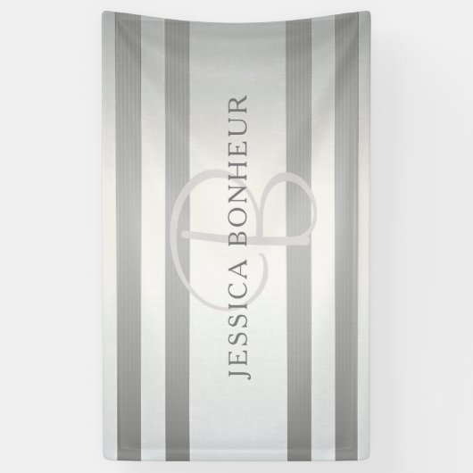 Elegant monogram Faux Silver Gradient Gray Stripes Spandoek (Verticaal)