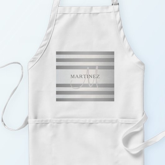 Elegant monogram Faux Silver Gradient Gray Stripes Standaard Schort