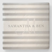 Elegant monogram Faux Silver Gradient Gray Stripes Stenen Onderzetter (Voorkant)