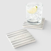 Elegant monogram Faux Silver Gradient Gray Stripes Stenen Onderzetter (Zijkant)