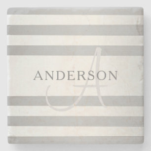 Elegant monogram Faux Silver Gradient Gray Stripes Stenen Onderzetter