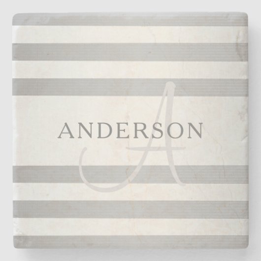 Elegant monogram Faux Silver Gradient Gray Stripes Stenen Onderzetter (Voorkant)