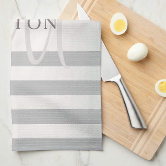 Elegant monogram Faux Silver Gradient Gray Stripes Theedoek (Quarter Fold)