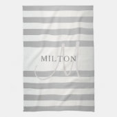 Elegant monogram Faux Silver Gradient Gray Stripes Theedoek (Verticaal)