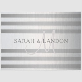 Elegant monogram Faux Silver Gradient Gray Stripes Tissuepapier