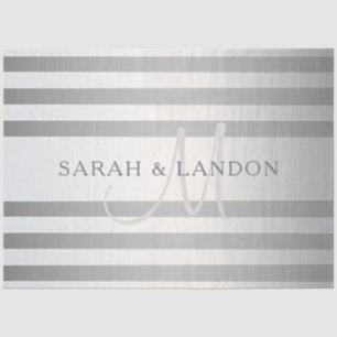 Elegant monogram Faux Silver Gradient Gray Stripes Tissuepapier