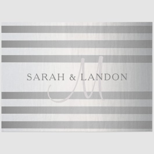 Elegant monogram Faux Silver Gradient Gray Stripes Tissuepapier (Voorkant)