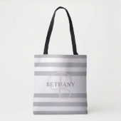 Elegant monogram Faux Silver Gradient Gray Stripes Tote Bag (Voorkant)