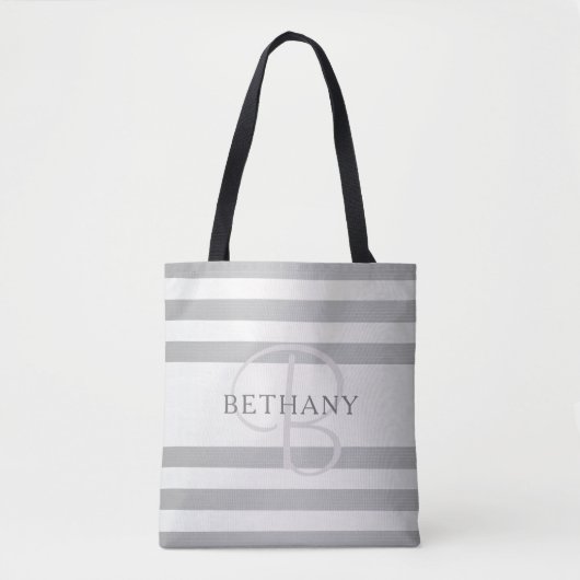 Elegant monogram Faux Silver Gradient Gray Stripes Tote Bag (Voorkant)