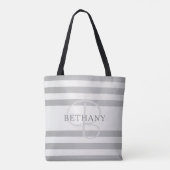 Elegant monogram Faux Silver Gradient Gray Stripes Tote Bag (Achterkant)