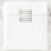 Elegant monogram Faux Silver Gradient Gray Stripes Vierkante Sticker (Tas)